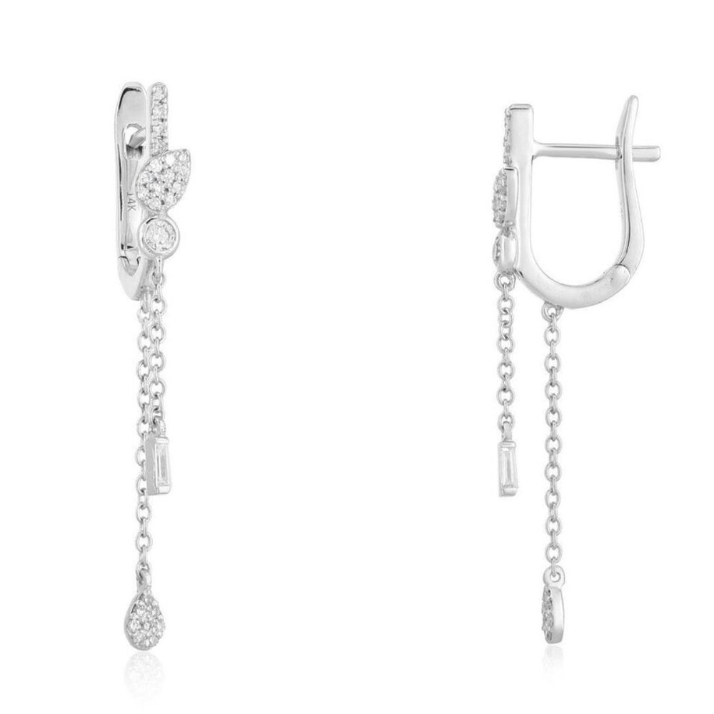 Cascade Charm 14K (or 18k upon request) White Gold Diamond Dangle Chain Earrings